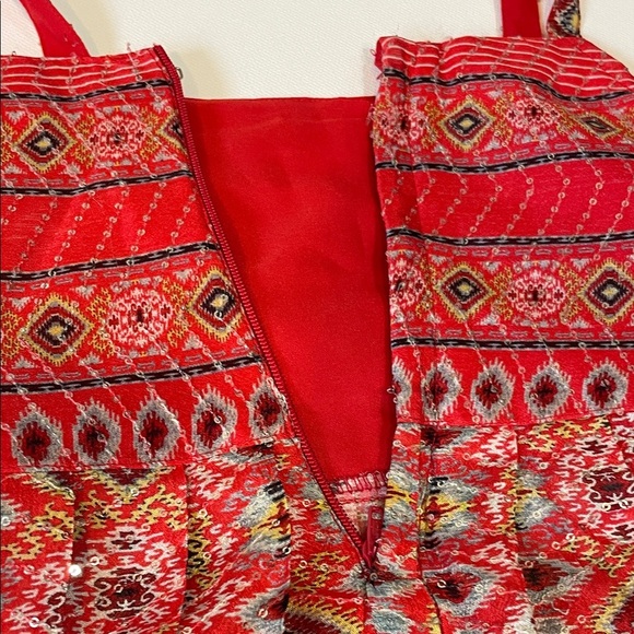 Vintage Red Two-Piece Set Beaded Embroidered Top & Ruffle Pants - Picture 10 of 16